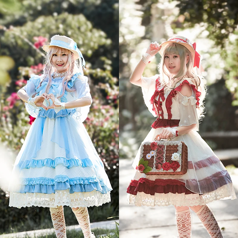 Robe lolita en mousseline de soie pour filles, tenue princesse victorienne, taille haute, avec nœud papillon, avec bretelles, style gothique, cosplay