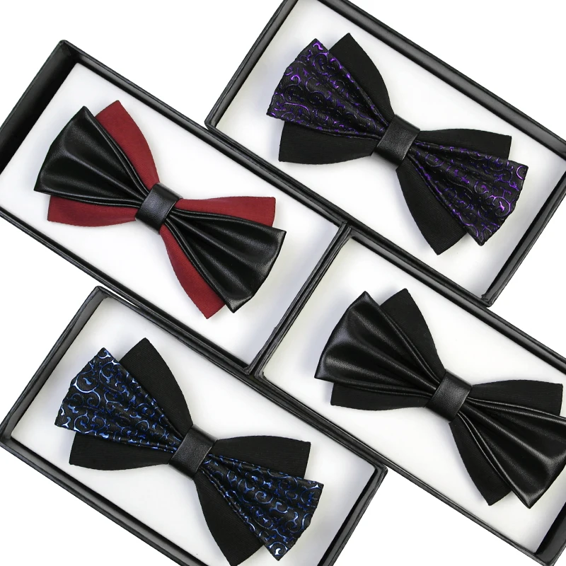 New Arrivals Men\'s Luxury Formal PU Bowtie Male Butterfly Tie Elegant Bow Ties for Men Great for Wedding Party with Gift