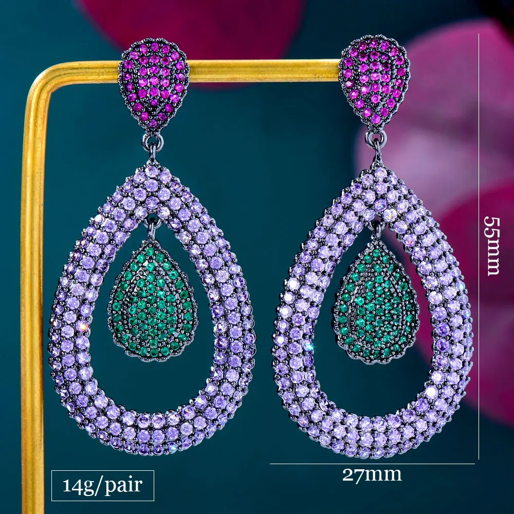 Imagem -06 - Godki-trendy Purple Water Drop Earrings para Mulheres Festa de Casamento Africano Dubai Presente Nupcial da Jóia