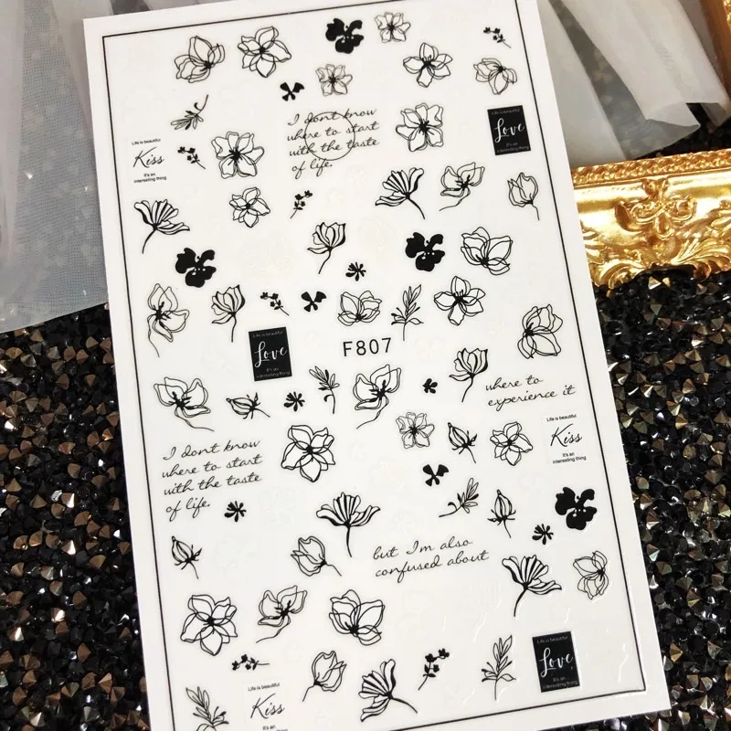 

Black and White Nails Art Manicure Stickers Blue Black Decals Flower Snake Sexy Girl Nail Decoration Manicure With Packing case