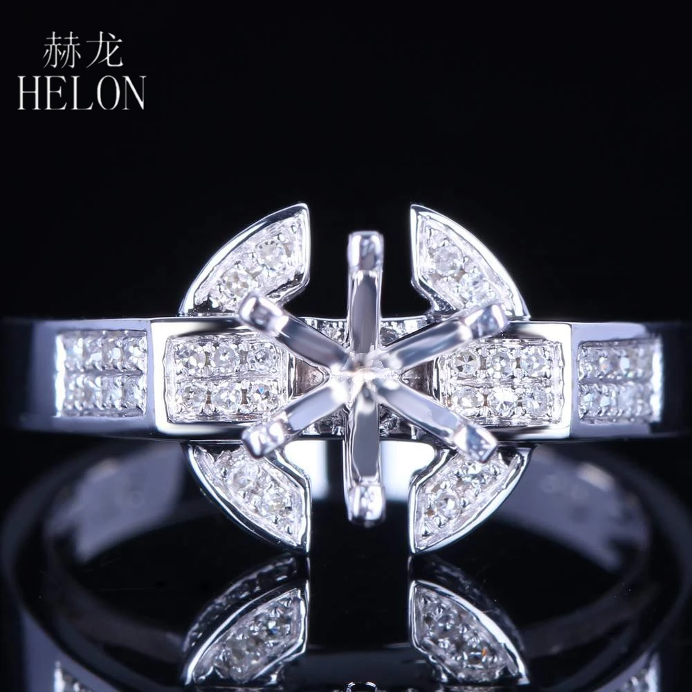 

HELON 6.5mm Round Cut Solid 14K White Gold Natural Diamond Semi Mount Engagement Wedding Ring Setting 6 Prong Women Fine Jewelry