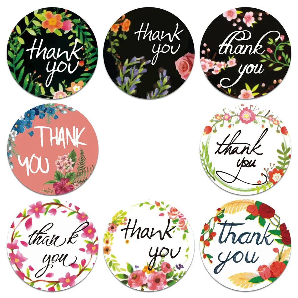 50-500pcs Thank You Label Sticker flower Adhesive Shipping Mail Labels Thank You for My Small Business Stickers Paper