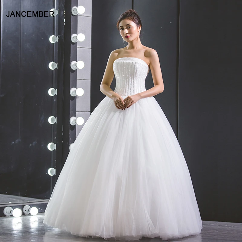 J66239 jancember beach wedding dress boho 2019 bead sexy strapless ball gown lace up bridal dresses for summer свадибне платья