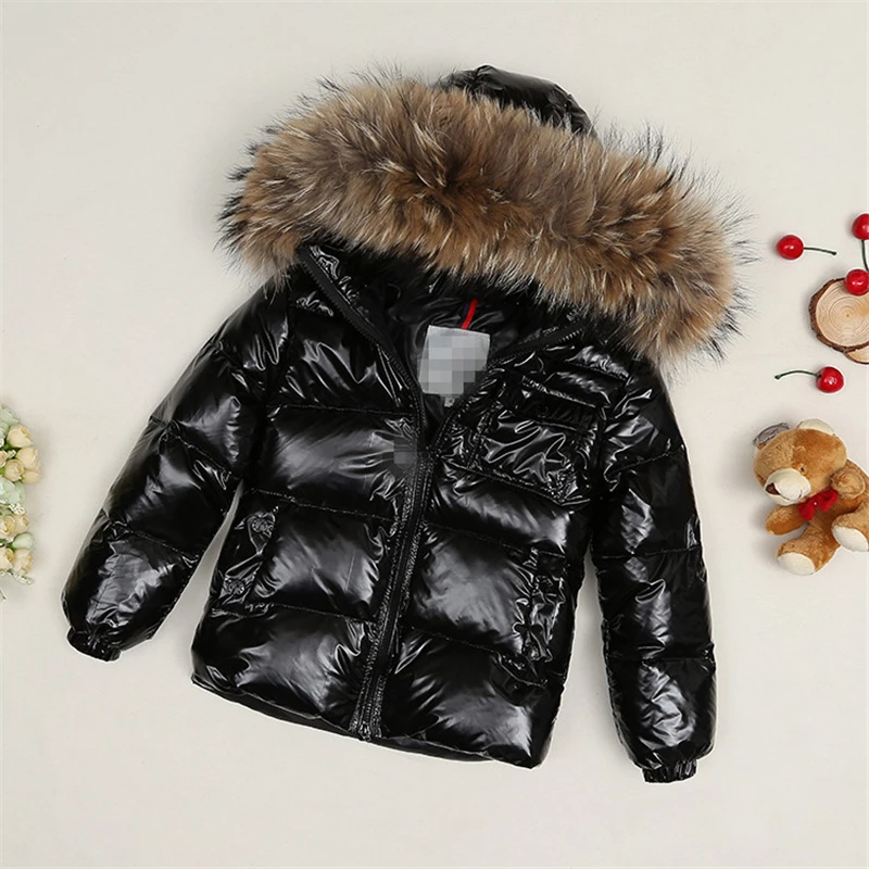 2025Winter new high-end down jacket children\'s large hair collar thick down jacket boys and girls short coat