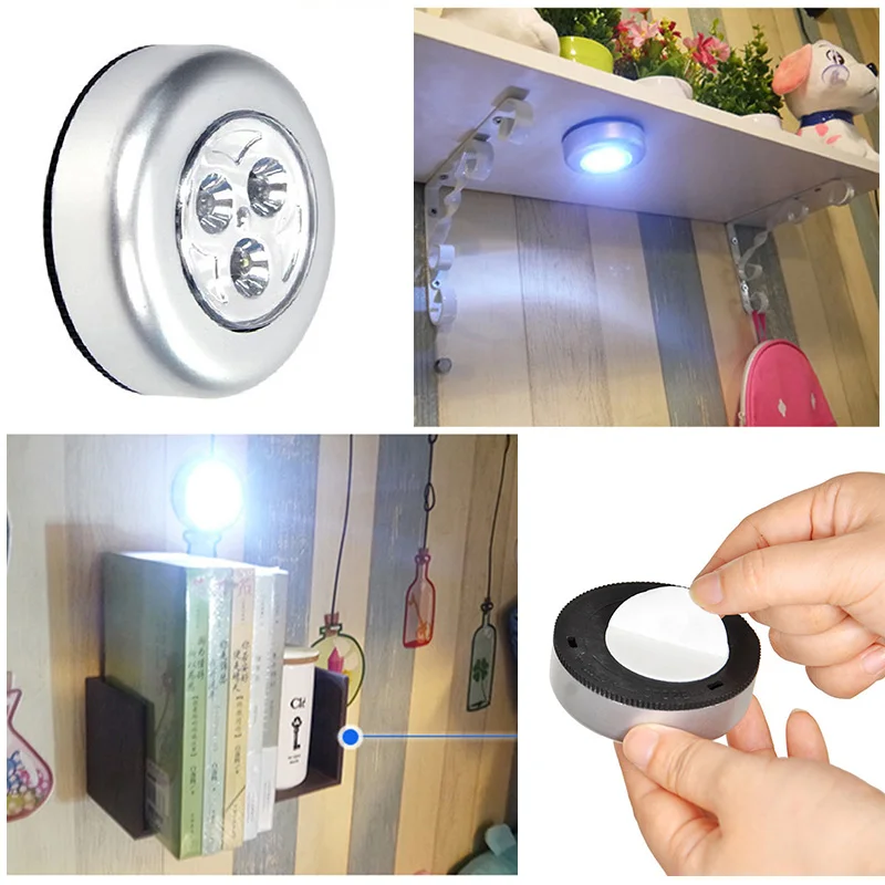 3 LED Night Light Under Cabinet Closet Round Led Lamp Wireless Wall Lamp Touch Sensor Bedside Reading Lamp For Kitchen Bedroom