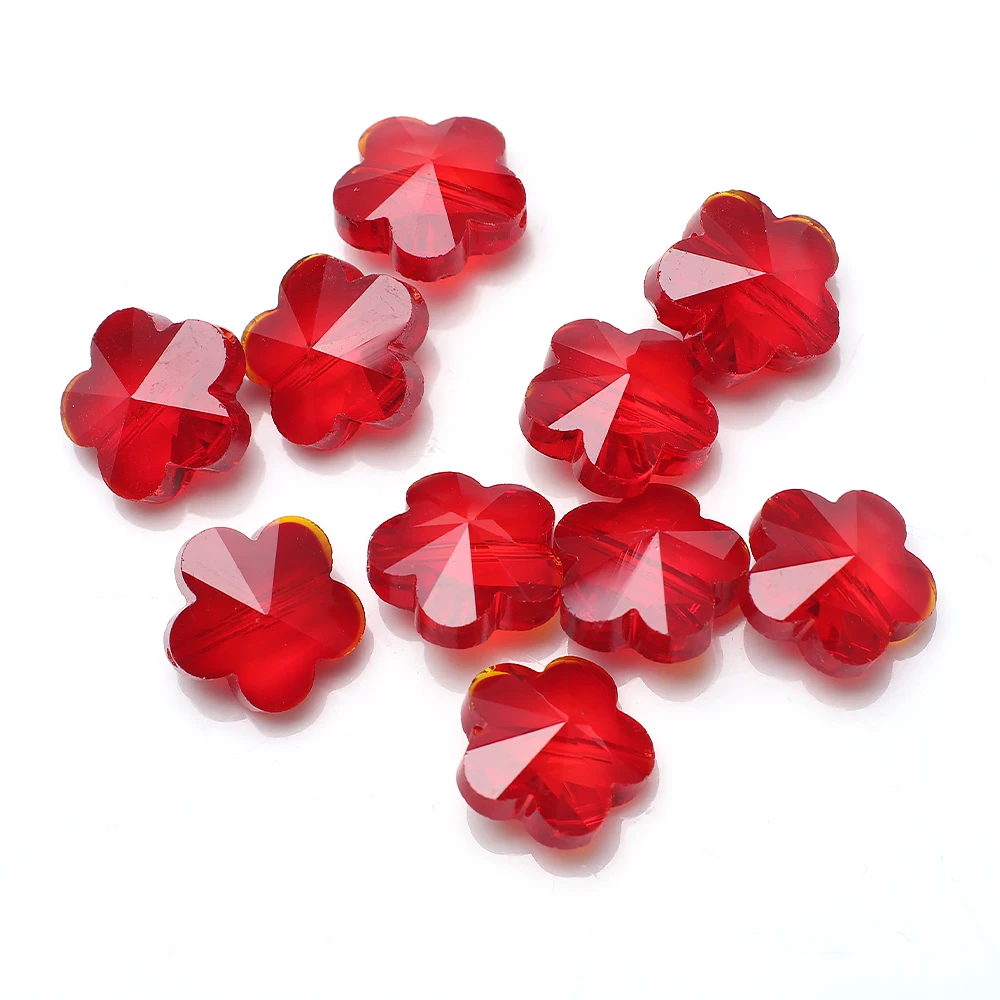 20Pcs/Lot Glass Plum blossom Shape Beads With Vertical Hole 14mm Red Crystal Pendant For DIY Making Charms Jewelry Accessories