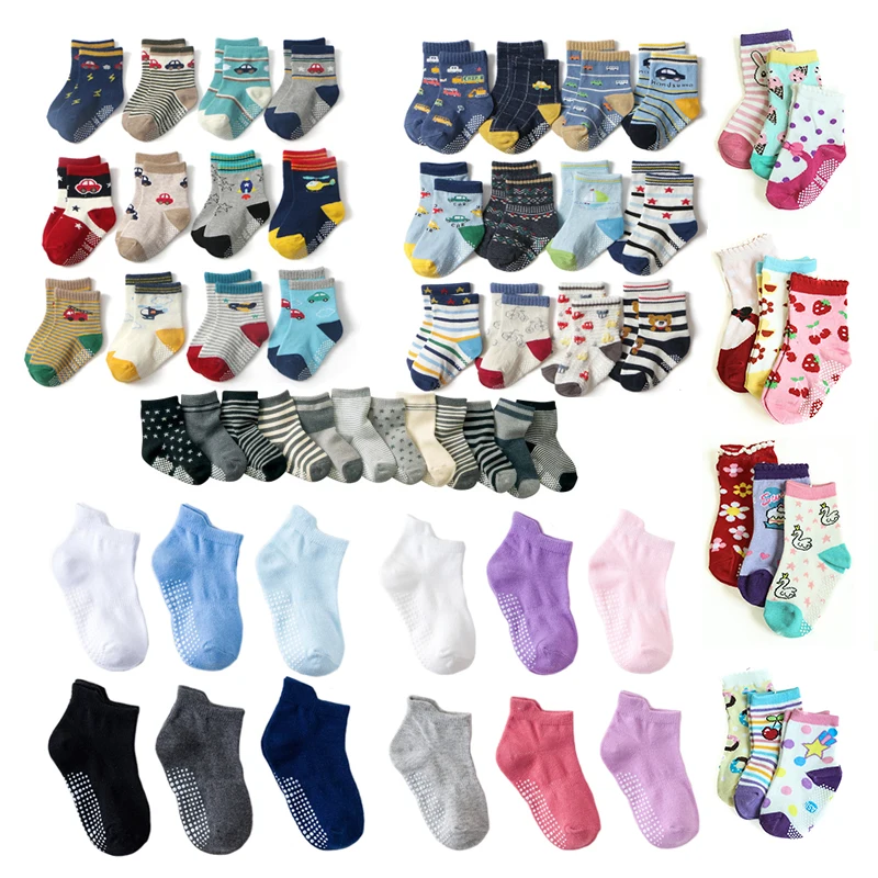 6 Pairs/lot 0 to 5 Yrs Four Seasons Sock For Boys Girl Toddlers Infants Non Skid Floor Socks Cotton Unisex Children\'s White Sock