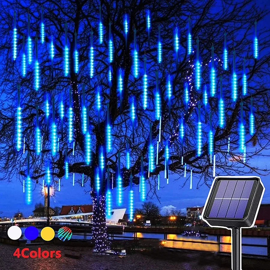 Solar Led String Light Garland 8 Tubes Solar Meteor Shower Rain Light Outdoor Fall Raindrop Christmas Light For Garden Tree Roof