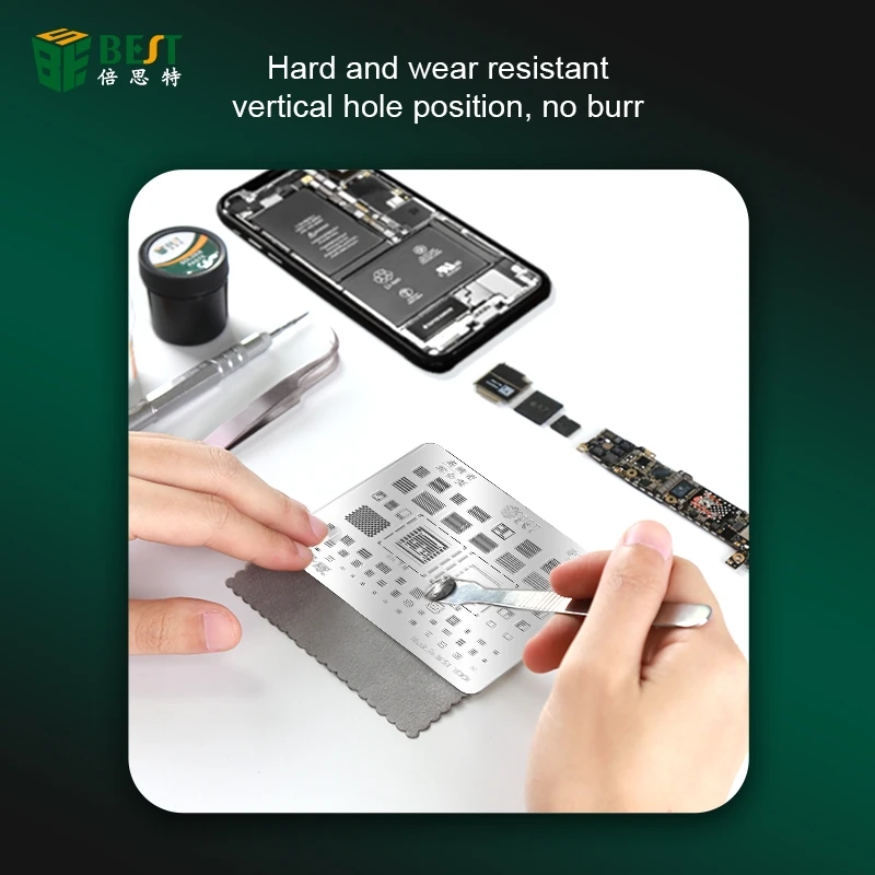Pelat Jaring Solder Bola Stensil Reballing BGA Telepon untuk iPhone X XS 11 12 6 6S 7 8 Plus A8 A9 A11 A12 A13 A14 IC Chip Logic