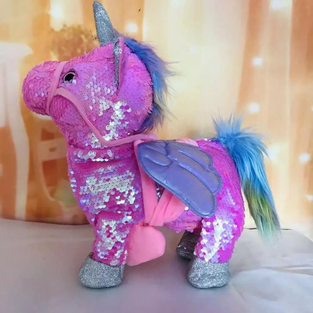 Unicornio eléctrico de lentejuelas para niños, juguetes de peluche de animales de peluche, música electrónica, regalo, novedad de 2019