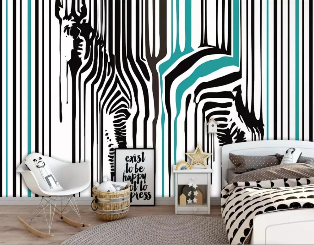 Bacal Modern simple zebra paint cartoon children room living room bedroom background wall painting 3D mural wallpaper home decor