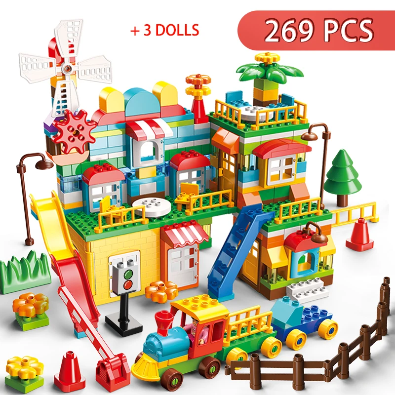 Big Size Marble Run Blocks City Villa House Funnel Slide Building Blocks DIY Construction Bricks Toys for Children Kids Gift