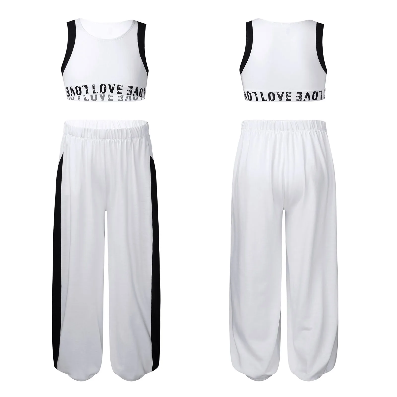 Kids Girls Tracksuit Sleeveless Letters Print Crop Top High Waist Pants Trousers Set for Sport Street Dance Hiphop Jazz Dance