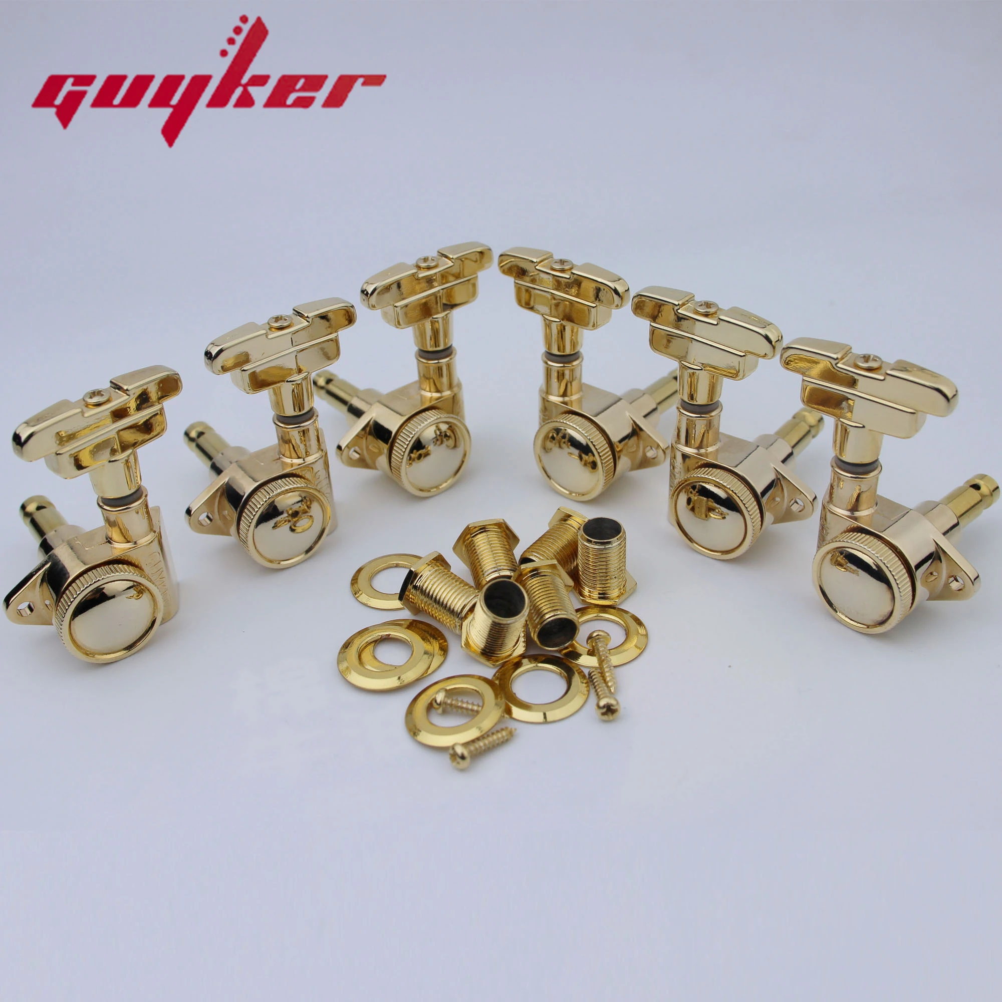 GUYKER 3R3L Gold Guitar Tuning Pegs Lock String Tuner Machine Heads Art Deco Rotomatic Imperial Style Head