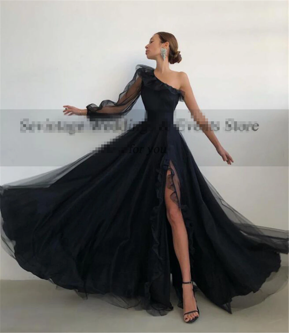 Bespoke Anlass Kleider Geraffte One-Schulter Full Sleeves Sexy Bodenlangen Luxuriöse A-Line Neue Frauen Formal Abendkleid h996