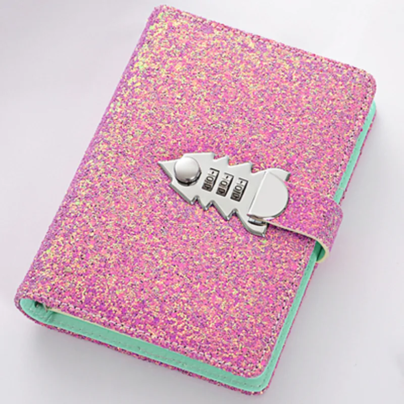 A6 Girls Glitter Diaries Notebook PU Leather With Code Lock Secret Diary YLM9985