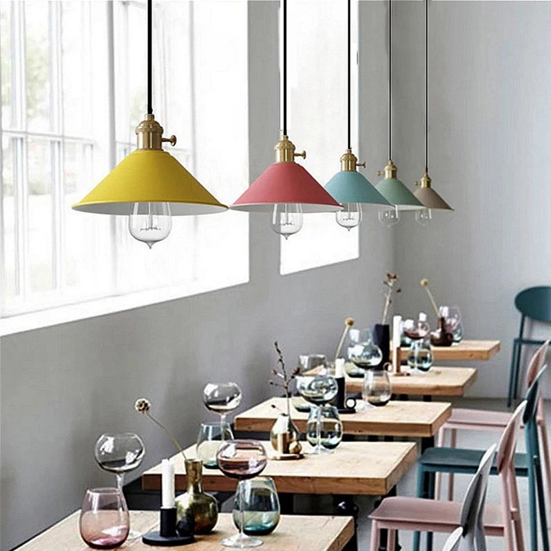 

Vintage LED Lamp Modern Pendant Light Aluminum Iron Colorful Indoor Lighting Nordic Kitchen Bedroom Home Living Room LOFT Decor