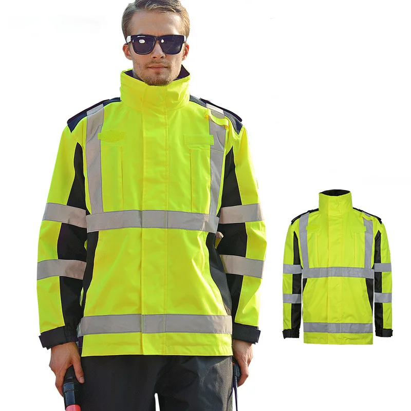 Hi Vis 2 In 1 Jacket Coat Windproof Waterproof Cycling Jacket Bike Bicicleta Motocross Windcoat Winter Warm Fleece Workwear