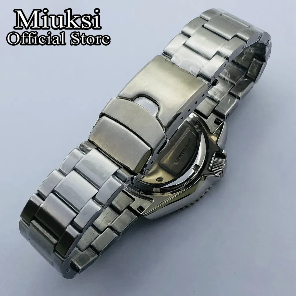 Miuksi 42mm silver sterile watch case sapphire glass Black ceramic bezel black chapter ring fit NH35 NH36 movement