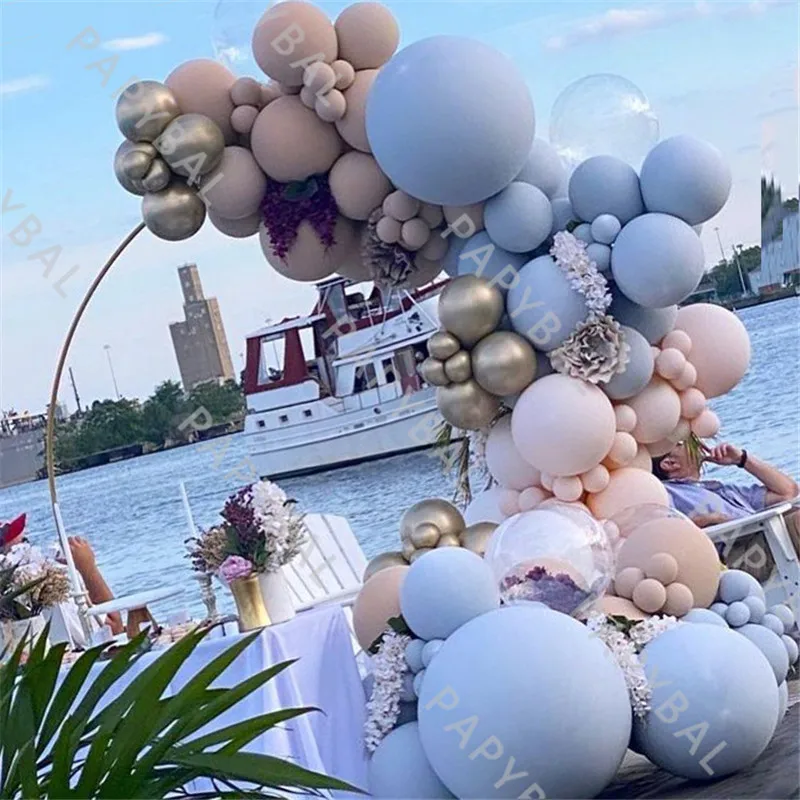 

125Pcs Macaron Blue Double Layer Balloon Set Chrome Gold Arch Garland Balloons Kit Wedding Summer Party Decor Birthday Globos