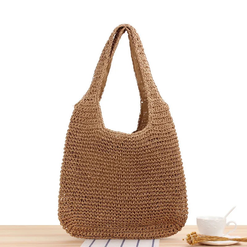 

40x32CM Shoulder Straw Bag Natural Style Hand-woven Bag Casual Large Capacity Beach Bag a7159