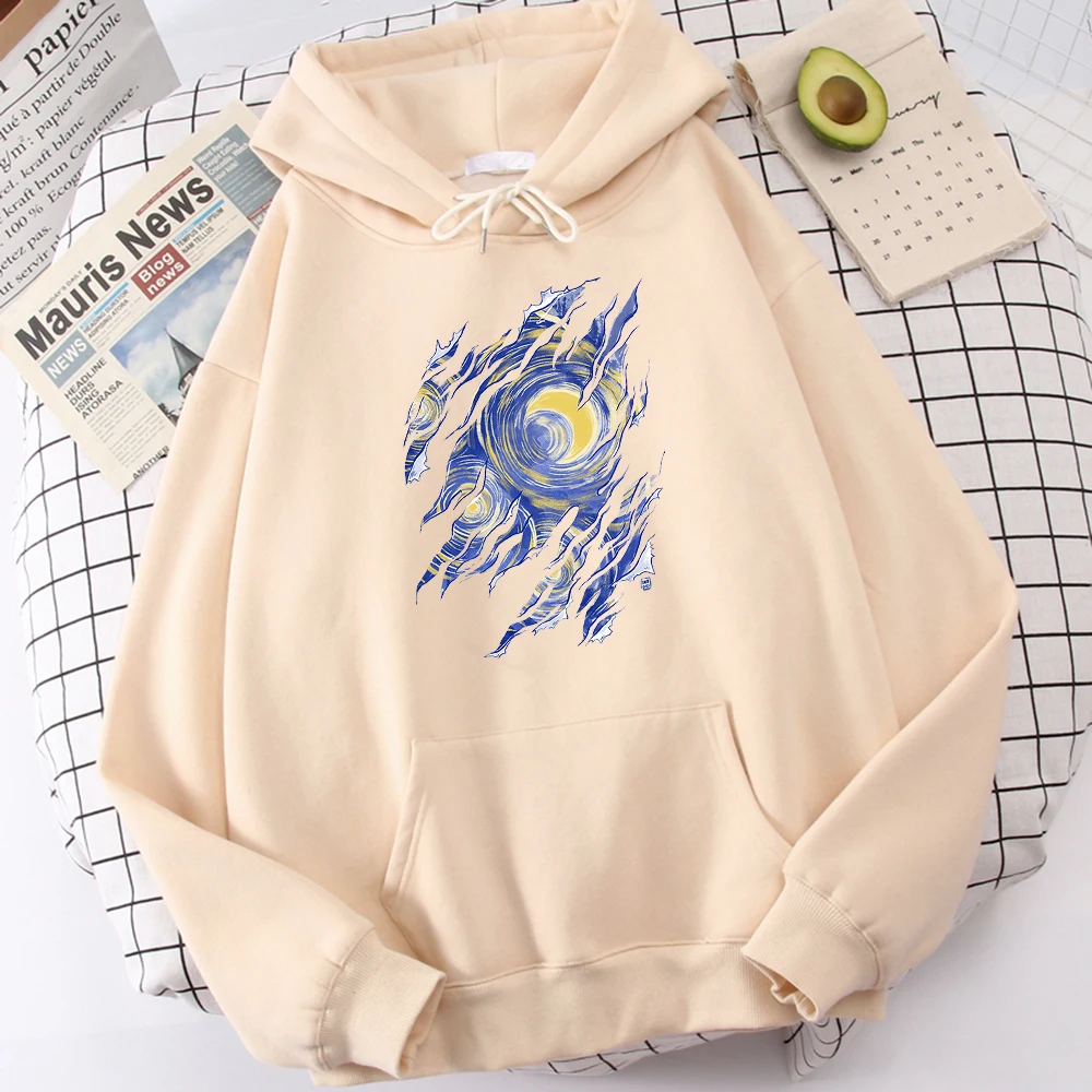 Vincent Van Gogh Starry Night Printing Women's Hoodies Hip Hop Loose Hoodie Autumn Fleece Hoody Harajuku Crewneck Streetwear Men