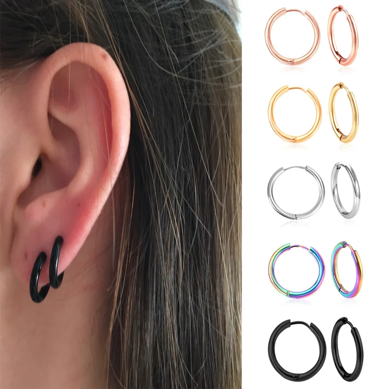 LUXUKISSKIDS Hoop Earrings 1pairs Anti Allergy For Woman/Men Huggie Round Aretes Small серьги кольца Steel Circle Clips Korean