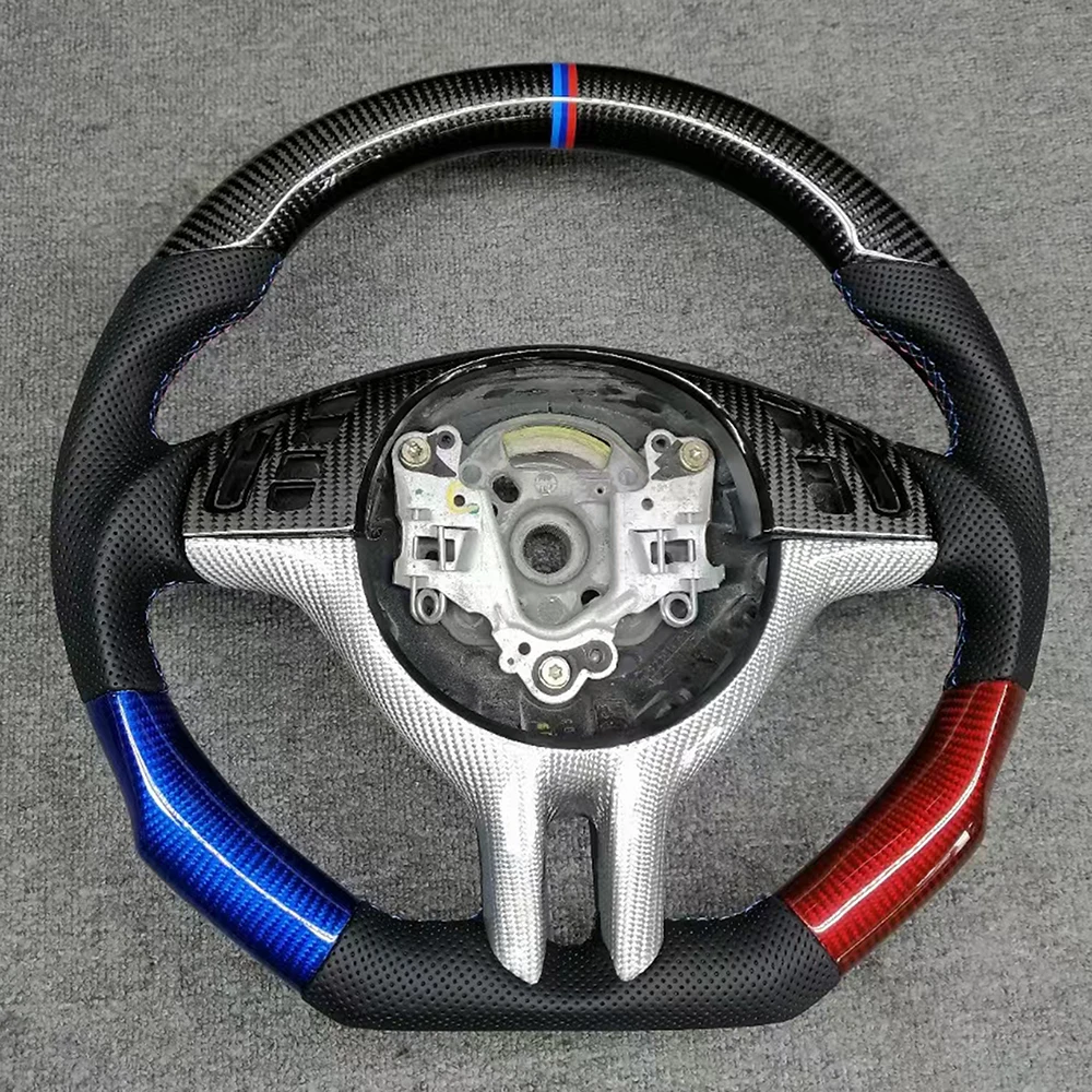 For BMW E46 2000 2001 2002 2003 2004 2005 2006 No Paddle Shift Customized Carbon Fiber Leather Steering Wheel