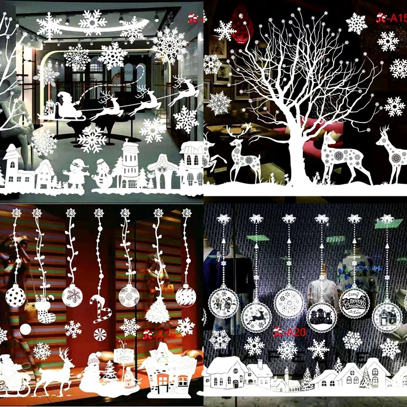 Christmas Snowflake Window Clings Stickers Santa Claus Reindeer Wall Glass Sticker Xmas Decorations Navidad 2023 Home Decor Noel