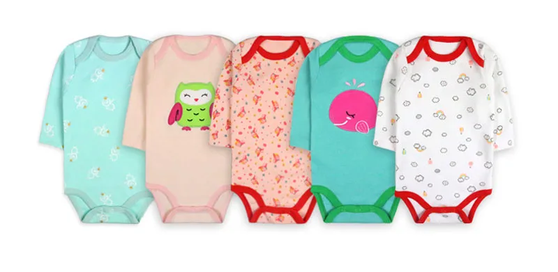 5-teilige Baby-Bodys, 3–24 Monate, Winggle-in-Baumwolle, langärmeliger Baby-Body – Detail 4