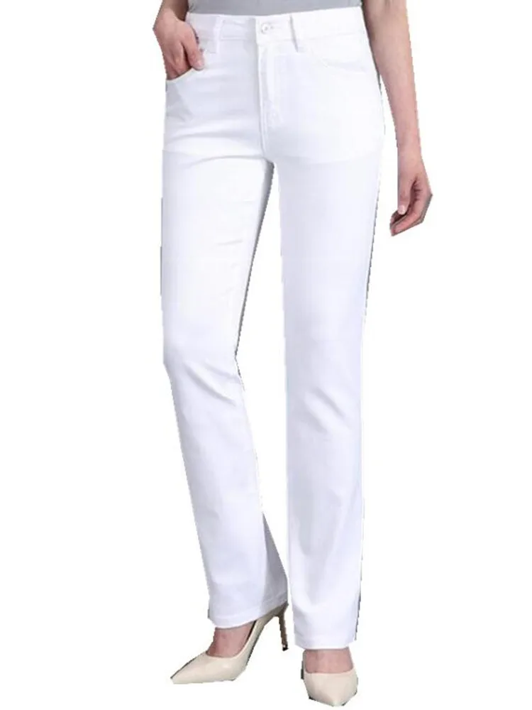 

New Spring Summer Thin Ladies White Pants High-Rise Straight Stretch Trousers Women Fashion Casual Pants s1187