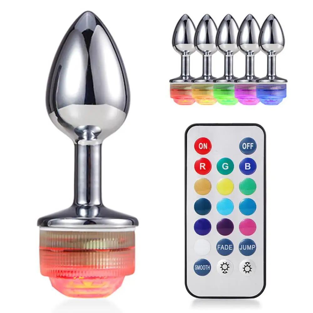 Sex Toy Anal Plug Metal Dilator Bead Remote Control Color Changing LED Light Color Changing Masturbation Tool for women