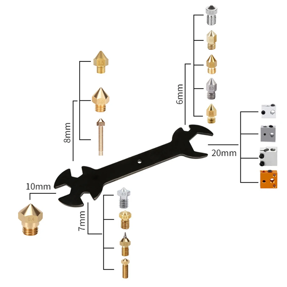 2PCS L-Shaped 6mm 7mm Wrench Tool For Fixed MK8 E3d Brass Nozzle 5 IN 1 Multi-Function Spanner 3D Printer Accessories