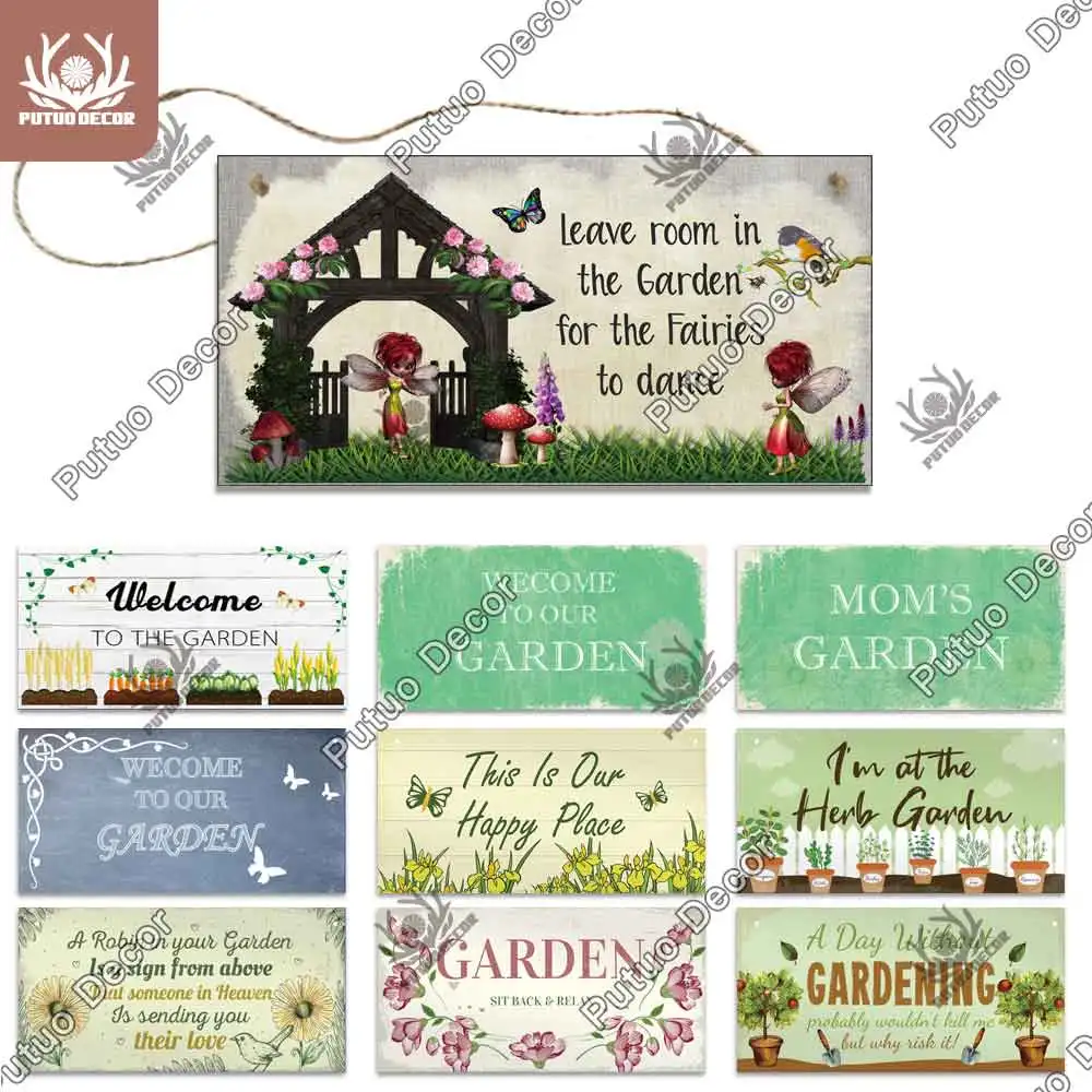 Putuo Decor-Garden Wooden Signs, Gardening Decorative Plaques, Furniture for Garden, House Door Decoration, Family Gift