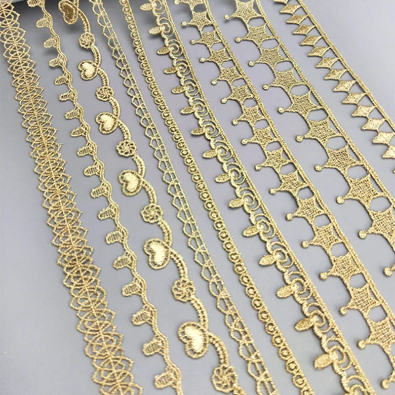 zsbszc heiß, 2 Yards Breite 0,6-1,8 cm, genähte goldene Spitzenborte, Zopfspitze, DIY-Bekleidungszubehör, Makramee-Stickspitze JDB69 JDB78 – Detail 2