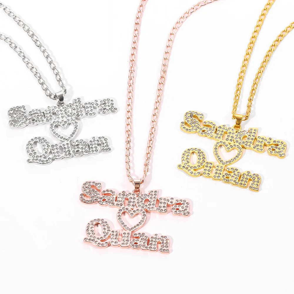 

Customized Chain Necklace Name Necklace Diamond Personalized Iced Out Heart Necklaces Choker Pendant Jewelry Collier Women Gifts