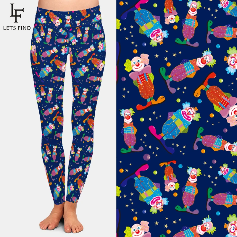 LETSFIND New Cartoon Clown Pattern Print Elastic Milk Silk Print Women Leggings High Waist Comfortable Show Thin Women Leggings