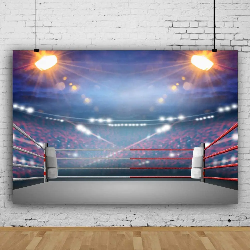 Wrestling Arena Backdrop Floodlight Blur Spectator Seats Sports Boxing Ring Ropes Background Man Boys Portrait Photo Shoot