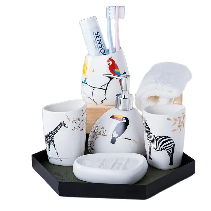 Śliczna Zebra Sowa Szczotkowanie Kubek Dla Dzieci Nordic Zestaw Akcesoriów Łazienkowych Pięcioczęściowe Artykuły Sanitarne Ceramiczny Zestaw Mycia Kubek Szczotkowanie Kubków