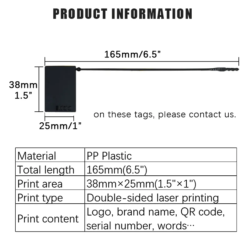 100Pcs Custom Logo Plastic Hang Tags Disposable Security Label for Clothing Shoes Bags Gifts 165mm 6.5\