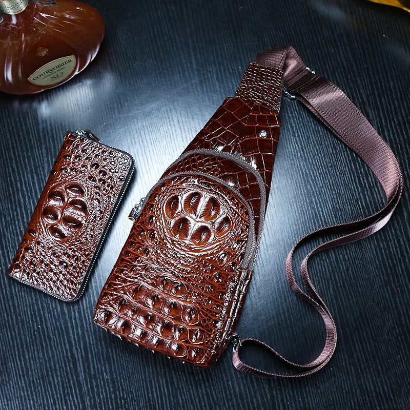 

Luxury Crocodile Pattern Genuine Cow Leather Men's Chest Bag Messenger Leather Travel Chest Backpack For Work Man Designers