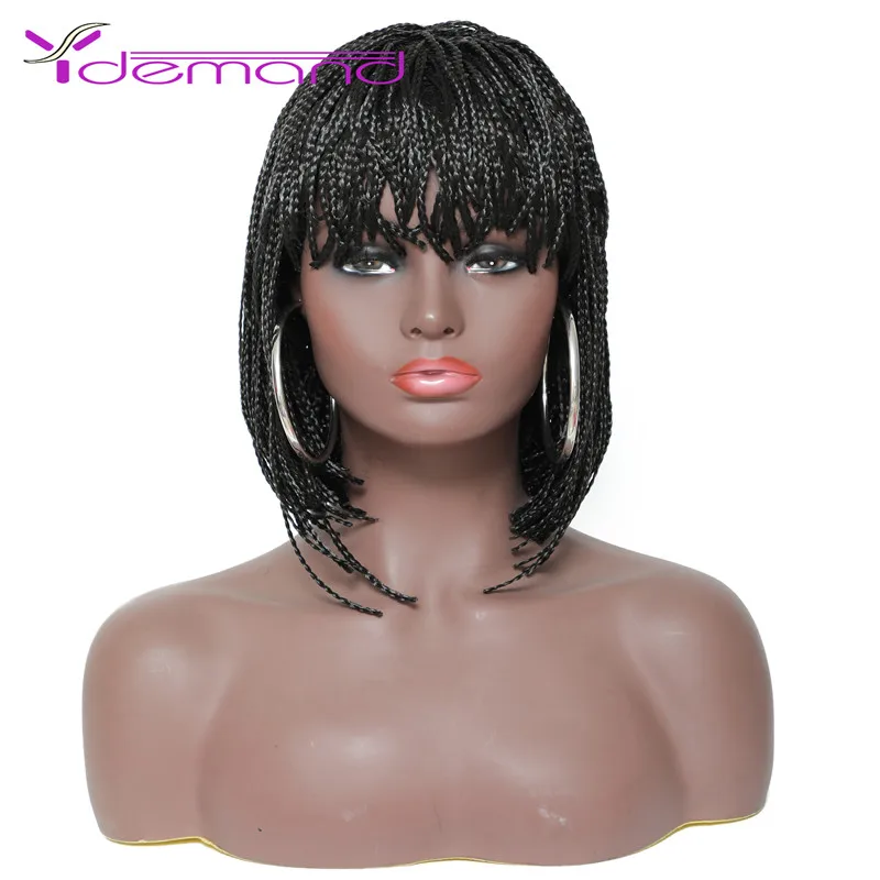 Y Demand Short Crochet Box Braided Bob Wig With Bangs Braided Hair For Black Women Heat Resistant African Synthetic BraidingWigs