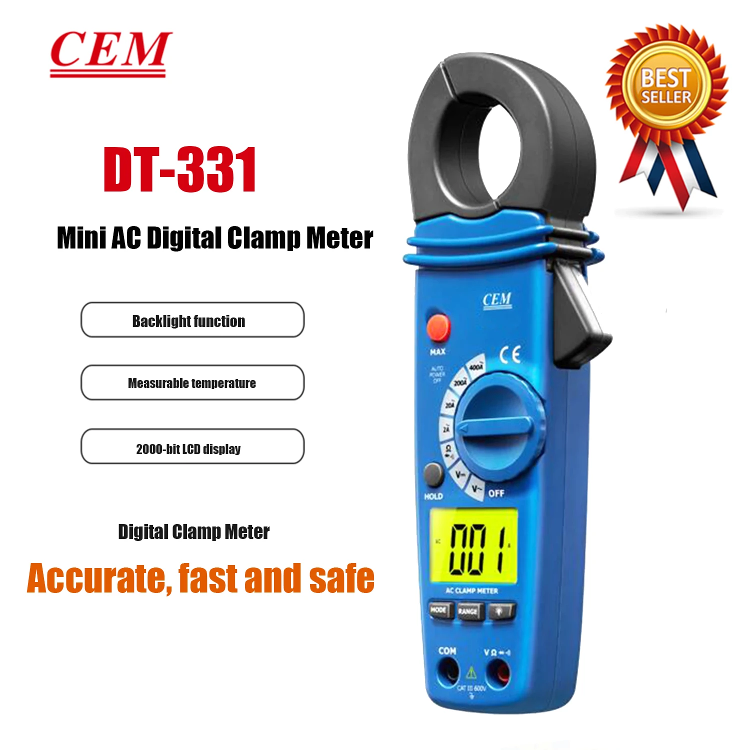 CEM DT-330 DT-331  Digital Clamp Meter Clip-on Table Current Voltage Resistance Test Instrument Small Caliber Ammeter,New.