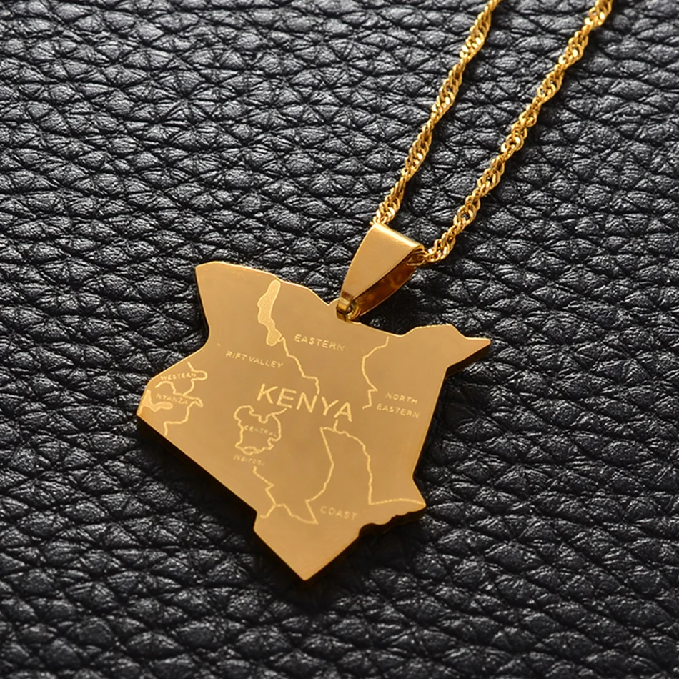 Anniyo (3cm) Map of Kenya & City Pendant Necklaces Jewellery Silver Color/Gold Color African Jewelry kenyans Map Kenyan