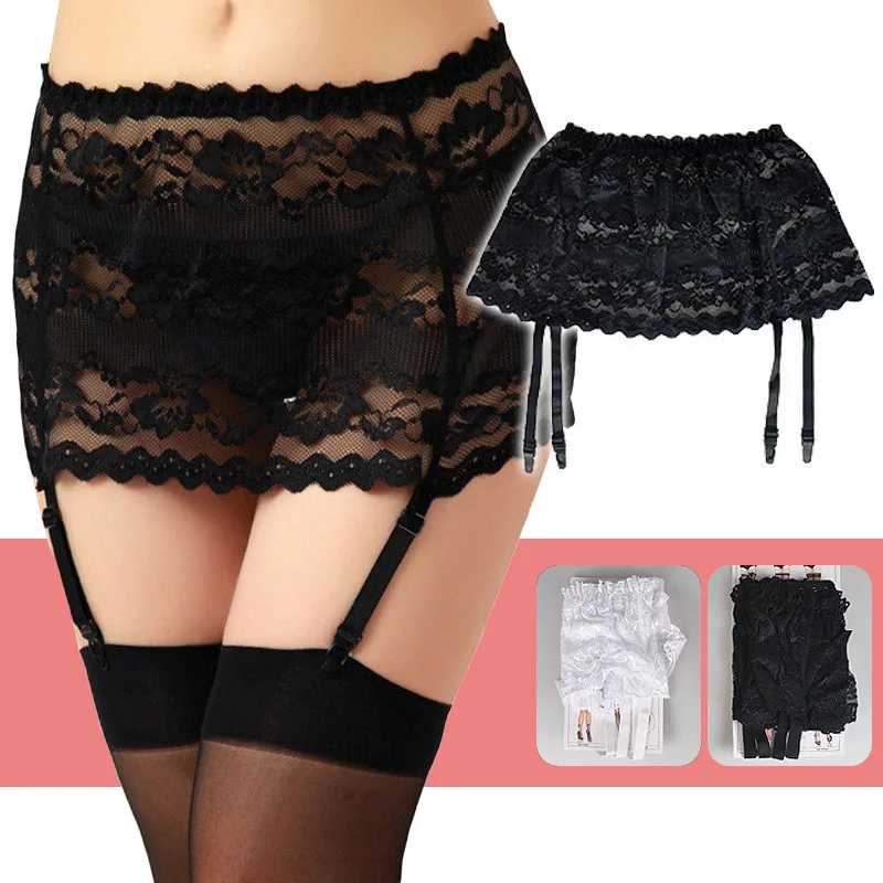 

Women Sexy Lace Garter Belt See-through Girdle Lingerie Adjustable 4 Strap Suspender Belt For Stockings Skirts