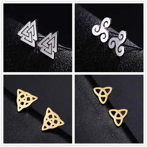 Viking Earrings Jewelry Teamer Wicca Viking Earring Studs Women Valknut Triskel Triqueta Men Earrings Stainless Steel Jewelry Vintage Amulet Accessories