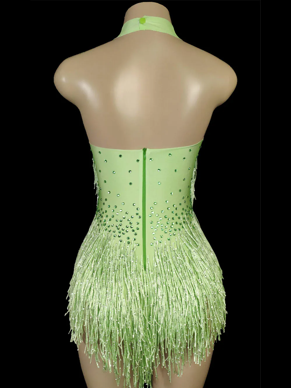 Sparkly Crystals Fringe Green Bodysuit Women Bling Rhinestones DJ Jazz Dance Costume Stage Performance Nightclub Show Outfit