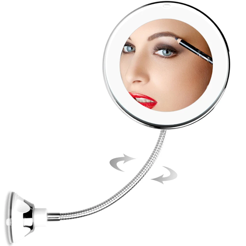 

Flexible Sucker Vanity Mirror 360 Degree Rotation Makeup Mirror 10X Magnifying with LED Light Mirrors Beauty Makeup Tools