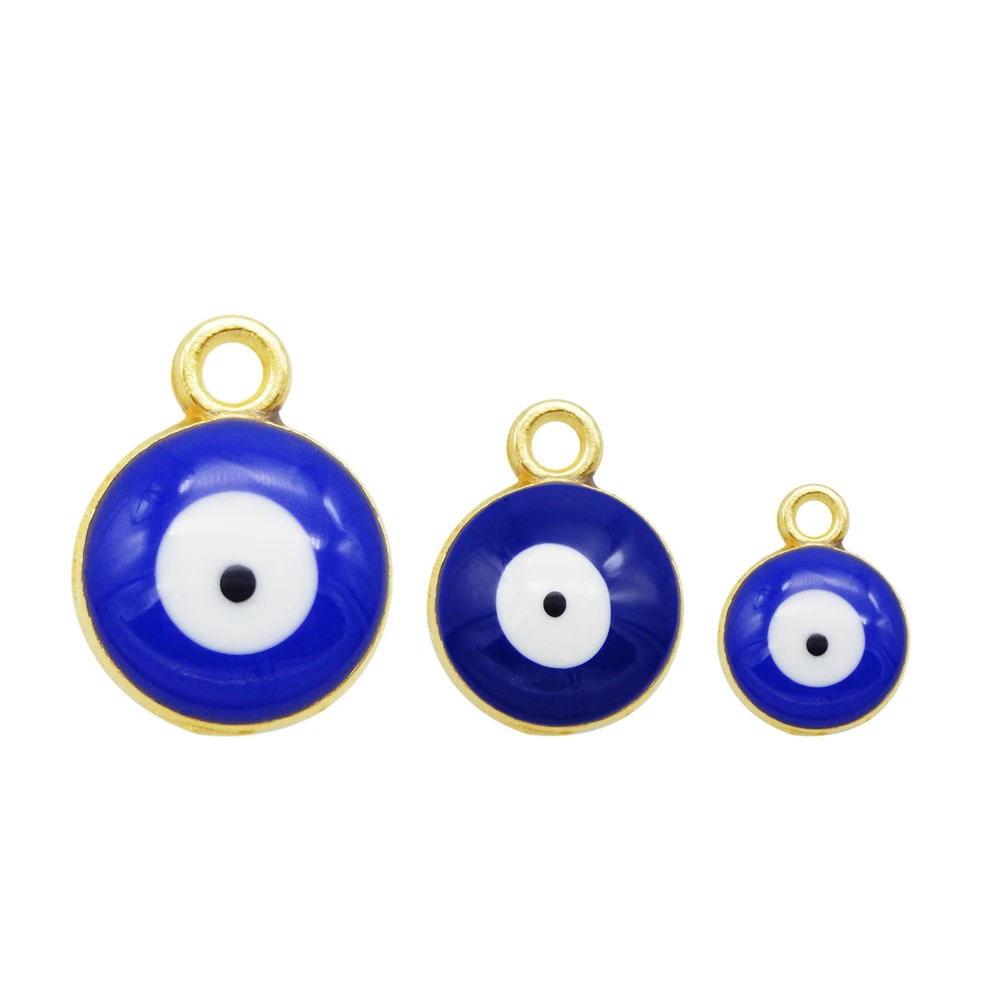 Julie Wang 12 PCS Assorted 6-10mm Enamel Alloy Blue Evil Eye Charms Turkish Eyeball Round Pendant Bracelet Dangle Jewelry Making