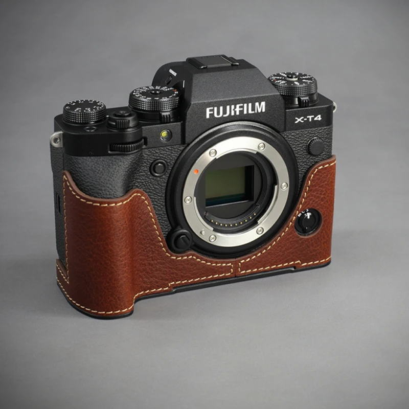 Casing Kamera Kulit Asli Buatan Tangan Casing XT4 Fujifilm Antik Setengah Badan untuk Fujifilm XT4 XT-4